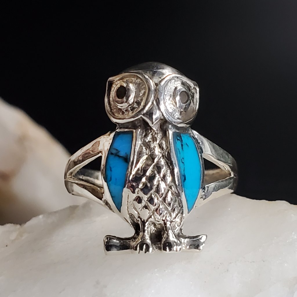 Sterling Silver 925 Ring Turquoise Stone Owl Jewelry Bird Designer Jewelry 145$
